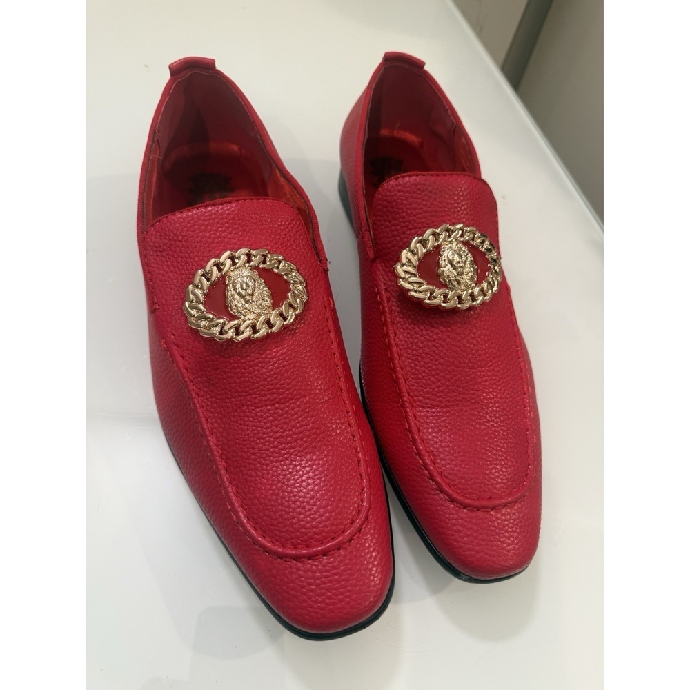 After Midnite Red with Gold Lion Emblem Slip-on Men's Dress Shoes Style # 6911 - Picture 2 of 10